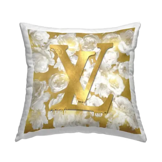 Stupell Industries Luxury Designer Drip Logo White Flowers Throw Pillow, 18" x 18" {1}