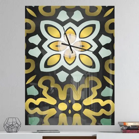 Designart 'Ethnic Floral Geometric Ornament Modern Rectangular Wall Clock {3}