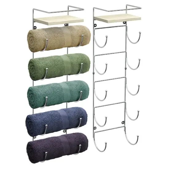 Sorbus Wall Mounted Towel Rack with Shelf Silver {4}