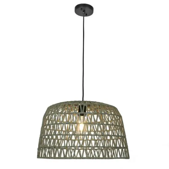 Hello Honey&reg; 19.5" Boho Open Weave Metal and Paper Rope Ceiling Light Olive Green {9}