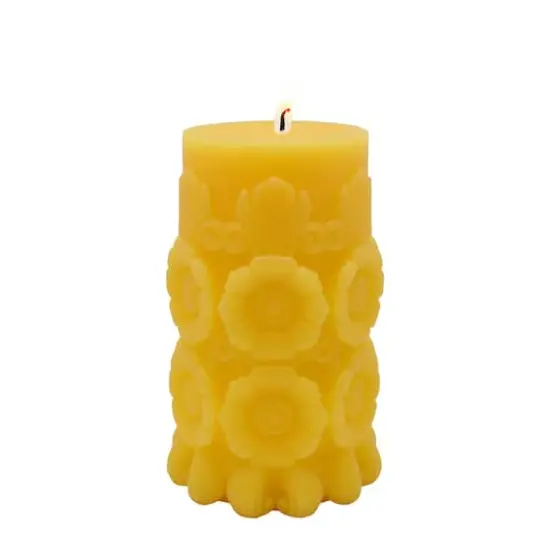 3.7" x 6" Yellow Day of the Dead Sunflowers Unscented Pillar Candle by Ashland&reg; {3}