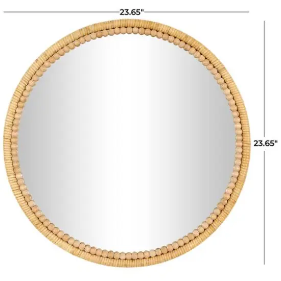 24" Brown Bamboo Wrapped Wall Mirror with Beaded Frame D&eacute;cor {5}
