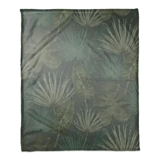 Tropical Palm Coral Fleece Blanket Gray {1}