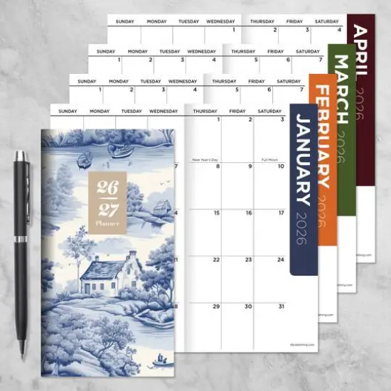2026-2027 Blue Toile Small Monthly Pocket Planner {8}