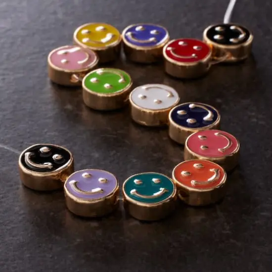 Multicolor & Gold Smiley Face Disc Beads, 9.5mm by Bead Landing&trade; {3}