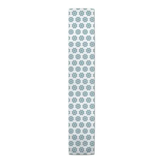 Captain's Wheel Indoor/Outdoor Table Runner Light Blue on White {1}