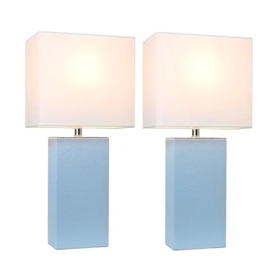Elegant Designs&trade; 2 Pack Leather Table Lamps with White Shades Periwinkle and White {3}