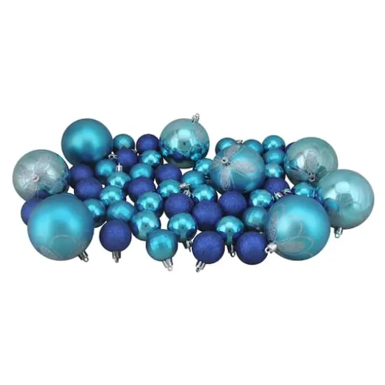 125ct. Peacock Blue Shatterproof 4-Finish Christmas Ornaments {1}