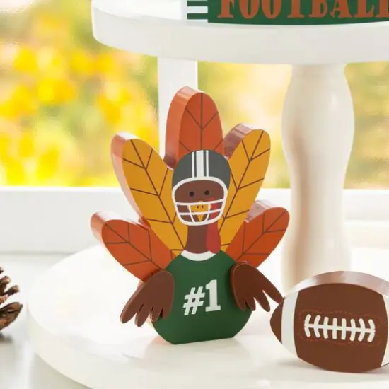 Glitzhome&reg; 5.75"H Thanksgiving Wooden Turkey Table Decor Set {7}