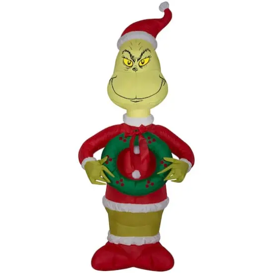4ft. Airblown&reg; Inflatable Christmas Grinch as Santa with Wreath {1}