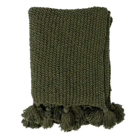 Hello Honey&reg; Olive Green Knit Throw Blanket with Tassels {9}