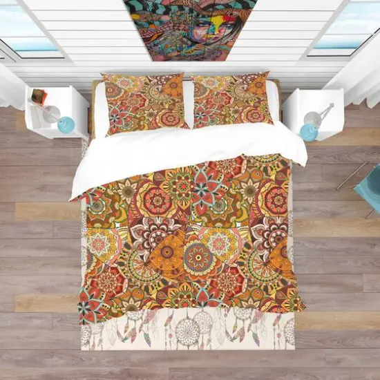 Designart Pattern Tile with Mandalas Bohemian & Eclectic Duvet Cover Set {6}