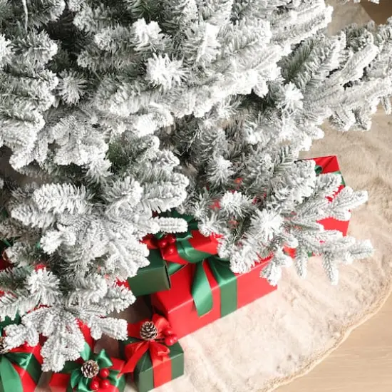 Glitzhome&reg; 9ft Pre-Lit Flocked Upward Slim Fir Artificial Christmas Tree, Warm White LED Lights {6}