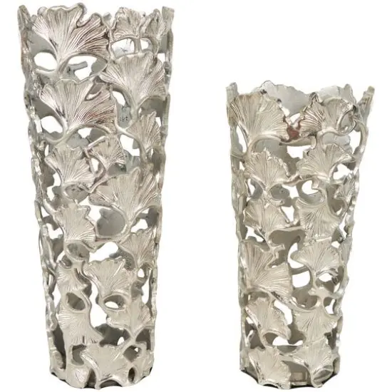 Silver Aluminum Vase with Gingko Leaf Design Set {8}