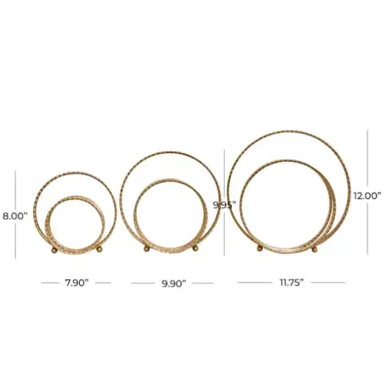 Gold Metal Geometric Layered Ring Sculpture Set {11}