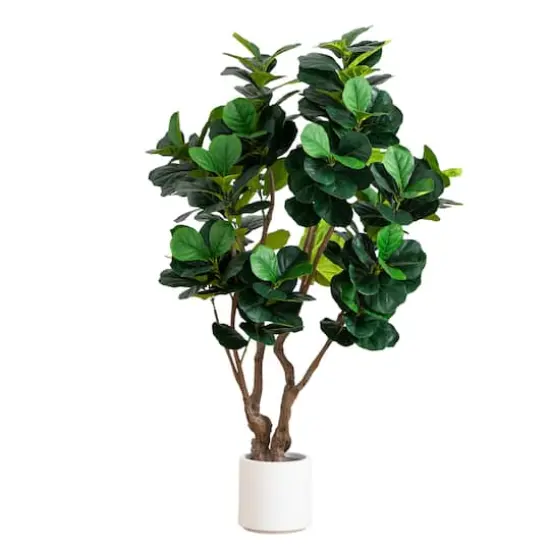 6ft. Artificial Grand Fiddle Leaf Tree in White Decorative Planter {1}