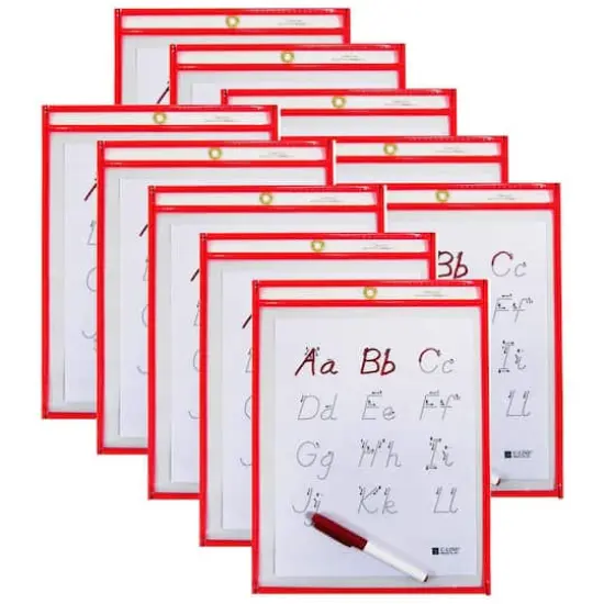 C-Line&reg; Neon Red Reusable Dry Erase Pocket Kit Study Aid {1}