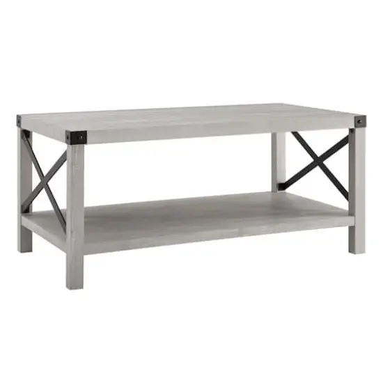 Stone Gray Metal X Rustic Wood Coffee Table {1}