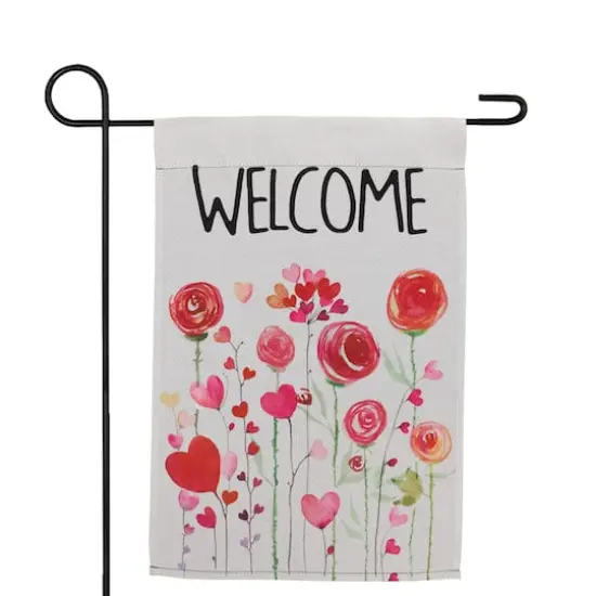 18" Roses & Hearts Floral Welcome Garden Flag {4}