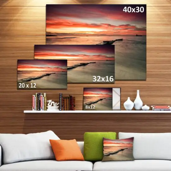 Designart - Wonderful Sunrise on Black Ocean - Beach Photo Canvas Print {5}