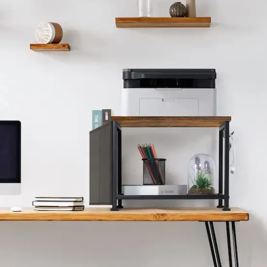 Rustic Brown 2-Tier Printer Cart with Wheels & Storage Bag {6}