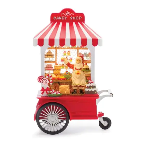10.75" LED Snow Globe Santa's Candy Stand {1}