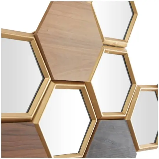 CosmoLiving by Cosmopolitan Brown Wood Honeycomb Geometric Wall Decor with Mirrors 40" x 1" x 19" {4}