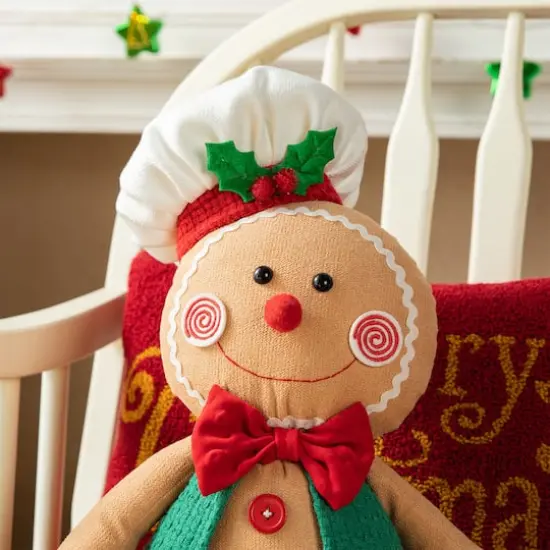 Glitzhome&reg; 27.5" Christmas Fabric Gingerbread Man Doorstop {5}