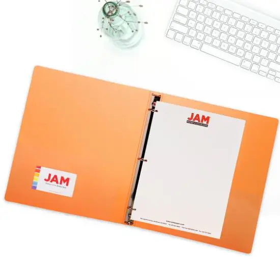 JAM Paper 0.75" Glass Twill Plastic 3-Ring Binder Orange {7}