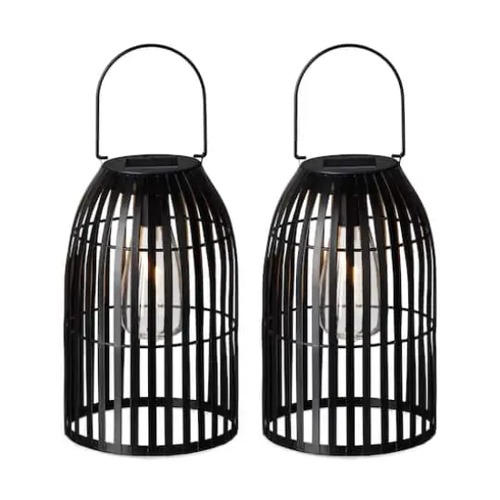 Glitzhome&reg; 9.75" Metal Woven Solar Powered Hanging Lantern, 2ct. Black {1}