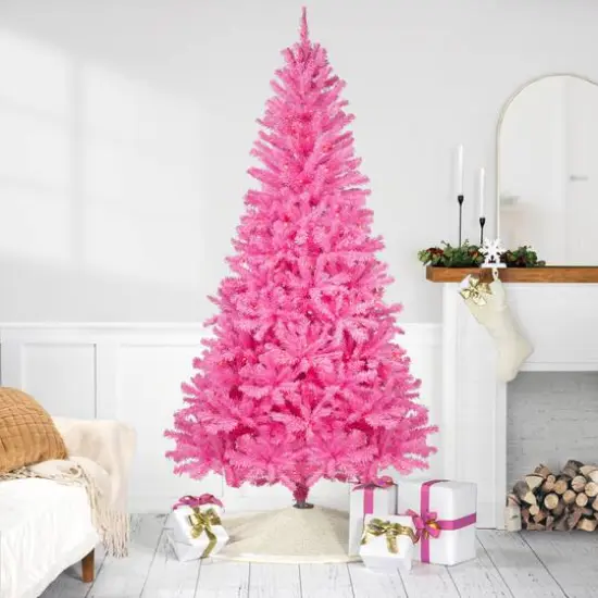 6ft. Pre-Lit Pink Medium Pine Artificial Christmas Tree, Clear Lights {3}