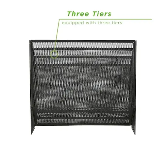 Mind Reader Black 3-Tier Jumbo Metal Mesh File Holder, Desktop File Box, Magazine & Document Organizer {3}