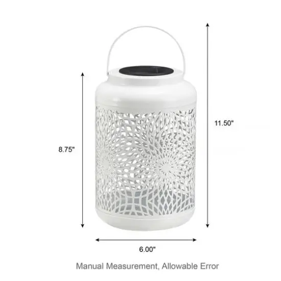 Glitzhome&reg; 8.75" Metal Cutout Solar Powered Hanging Lantern Set White {9}