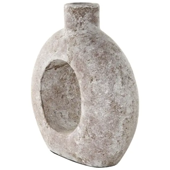 12" Cream Ceramic Textured Circle Donut Vase {4}