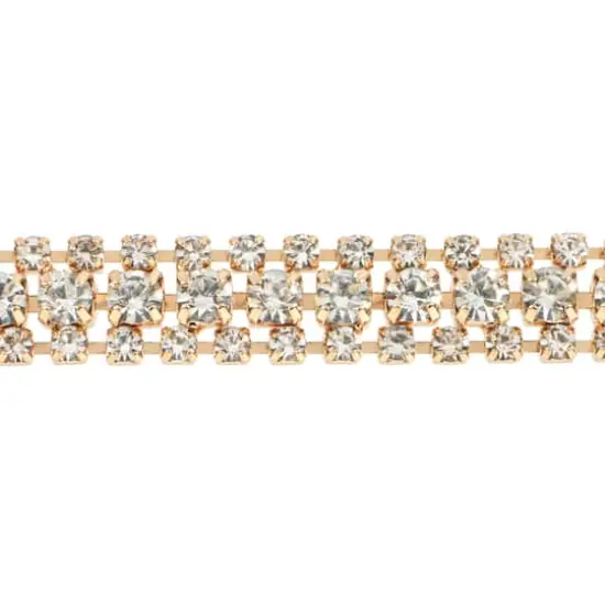 3yd. Glass 3-Row Rhinestone Chain Spool by Bead Landing&trade; Clear/Gold Finish {3}