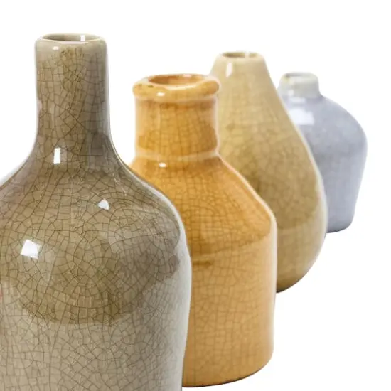 Hello Honey&reg; Stoneware Crackle Glaze Bud Vase Set Mustard Tone {4}