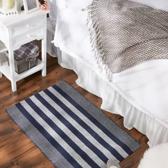 DII&reg; Cabana Stripe Handwoven Recycled Yarn Rug, 2ft. x 3ft. Nautical Blue {6}