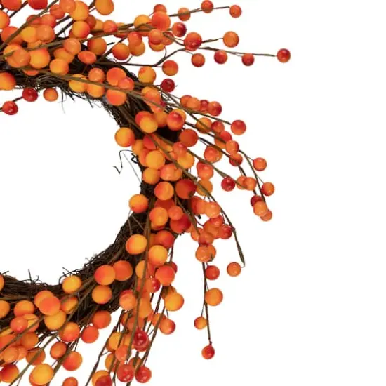 14" Orange & Red Berry Artificial Fall Harvest Twig Wreath {4}
