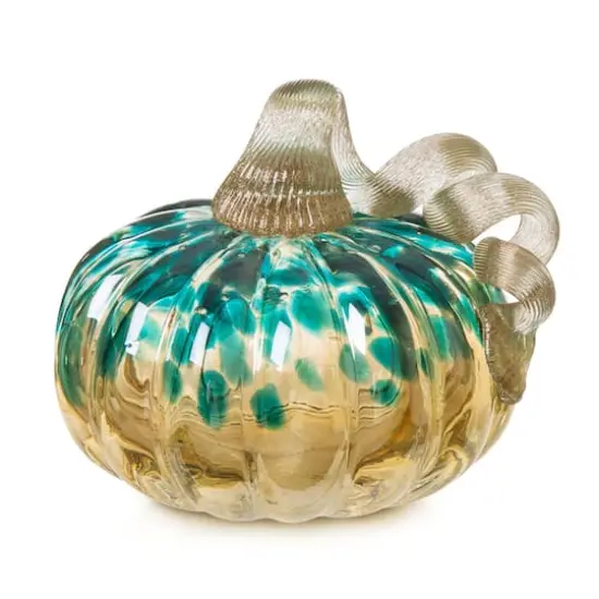 Glitzhome&reg; Small Glitter Glass Pumpkin, Blue & Gold {8}