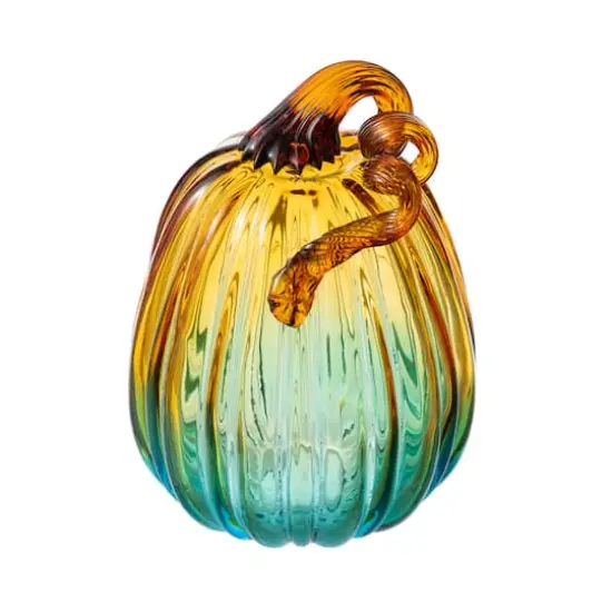 Glitzhome&reg; 7" Gradient Turquoise Glass Pumpkin {7}