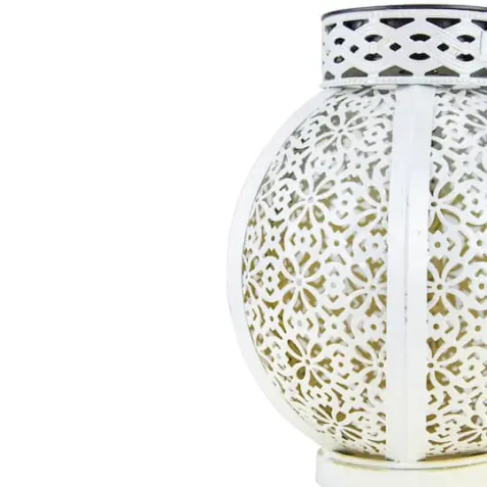 7" White Integrated Floral Pattern Outdoor Solar Lantern with Handle {4}