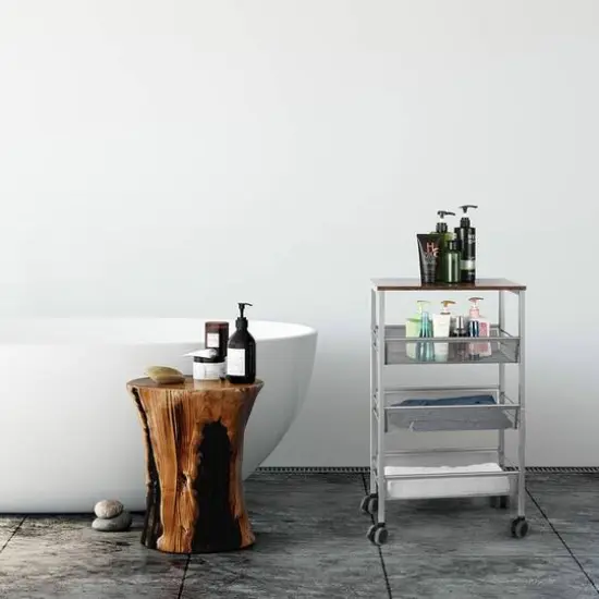 Silver 3-Tier Rustic Kitchen Cart {6}