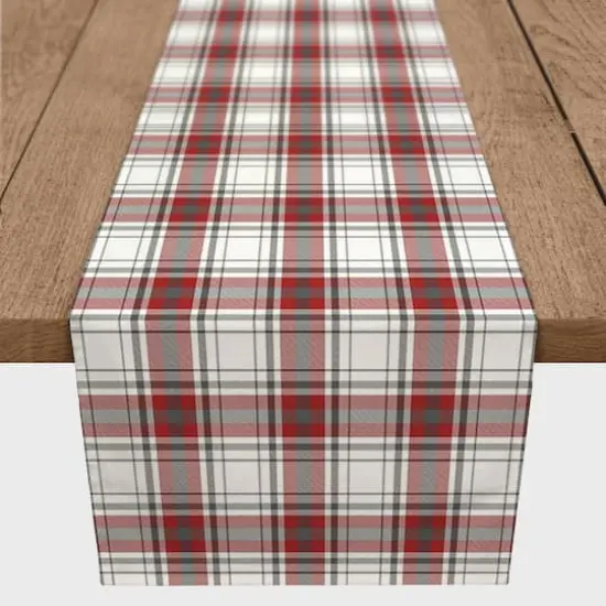 Red Gray Plaid 16x72 Cotton Twill Runner {3}