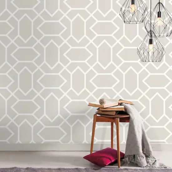 RoomMates Modern Geometric Peel & Stick Wallpaper Light Gray {4}