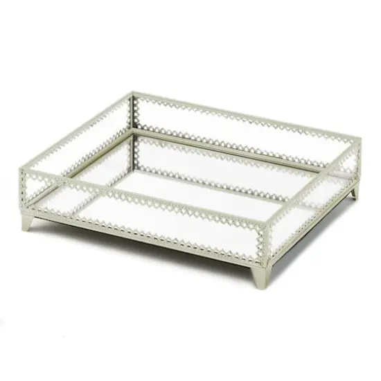 12" Silver Trim Glass Tray {1}