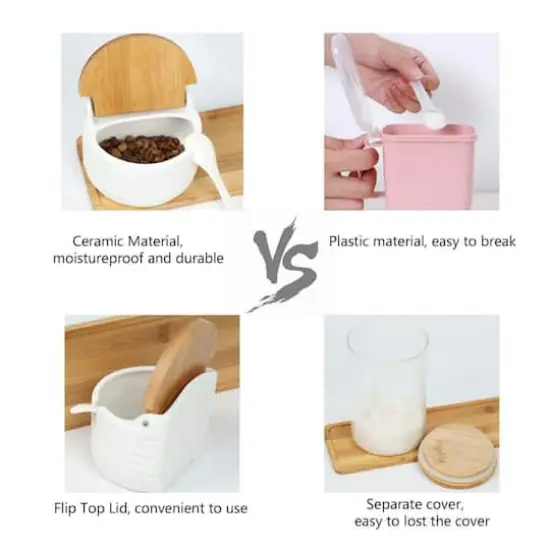 NEX&trade; White Ceramic Sugar Bowl Set with Bamboo Lids & Spoon {5}