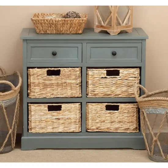 Traditional 4-Basket Turquoise Storage Cabinet {3}