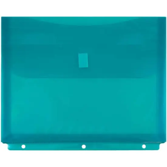 JAM Paper 9.5" x 11.5" Hook & Loop Closure 3-Hole Punch Plastic Envelopes, 12ct. Teal {1}