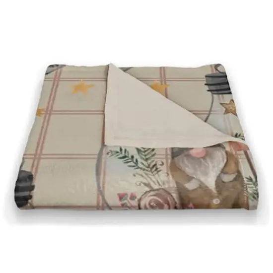 Cream and Red Check Gnome Globe Pattern Coral Fleece Blanket {3}