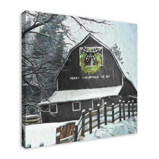 Black Barn with Wreath 36x36 Canvas Wall Art {3}
